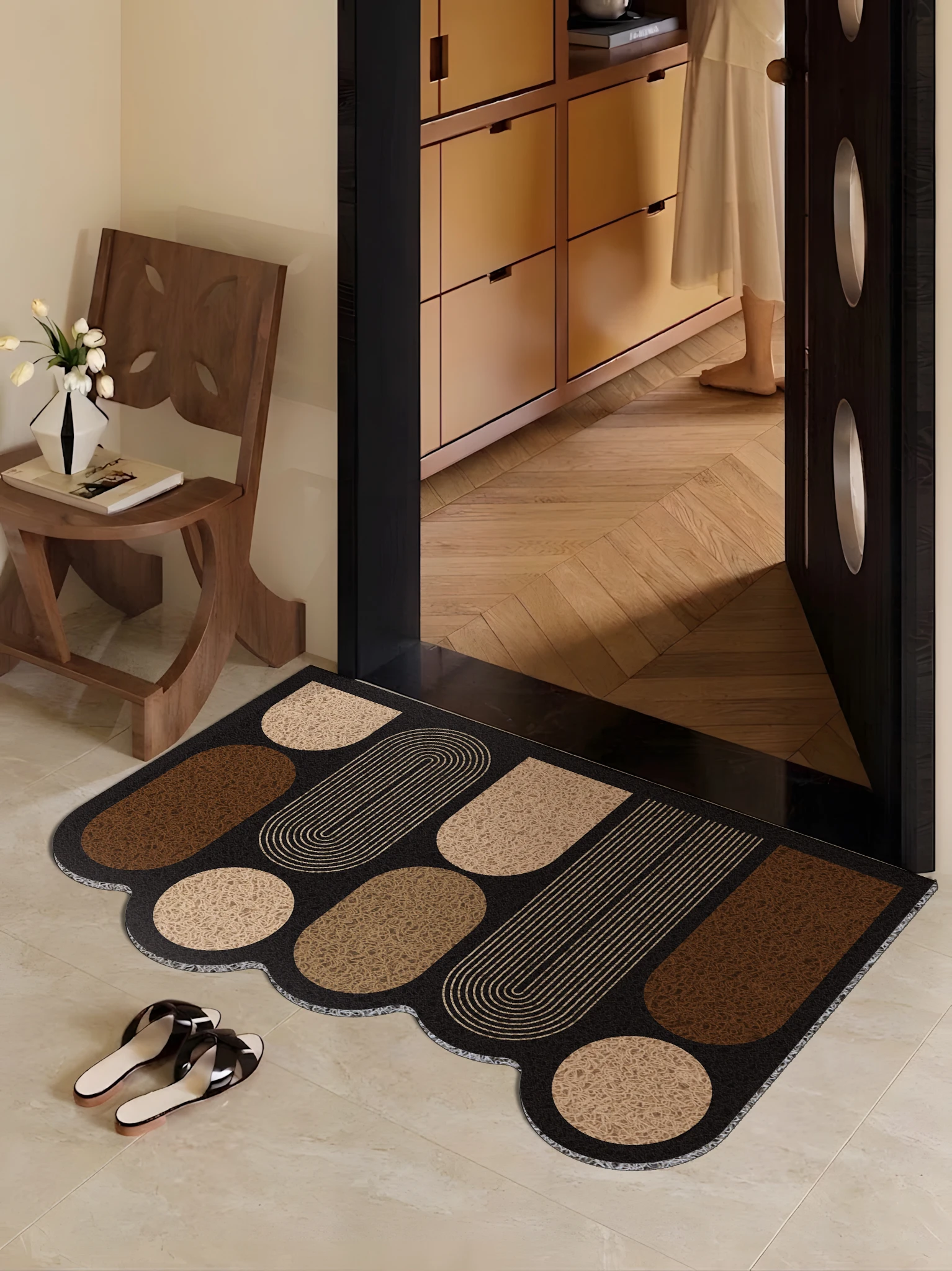 Retro Geometric Block Swirl Stripes Wire Loop Door Mat Household Porch Anti-Slip Dirt-Resistant Floor Carpet for Home Decor