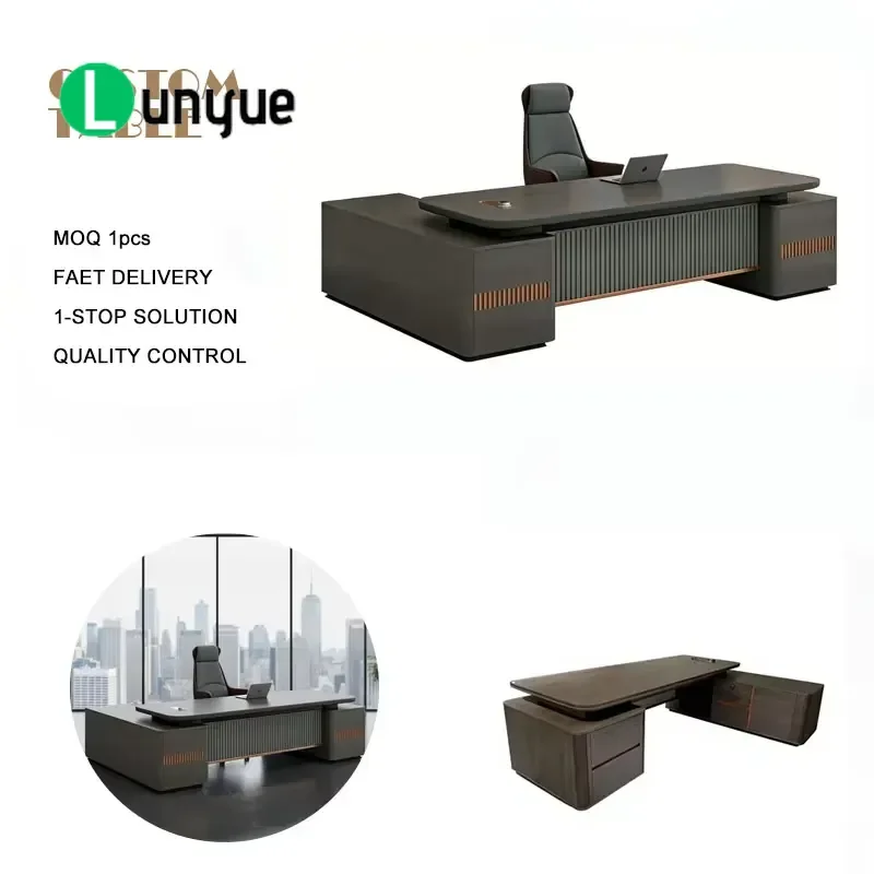 Modern Wooden Executive Desk with Wireless Charging Port and Locker  Workstation for CEO Office Furniture