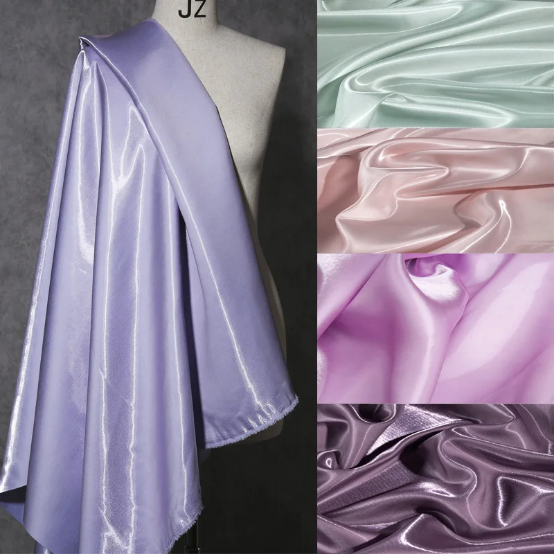 

Luxury Glossy Liquid Satin Metallic Fabric Solid Color Crystal Silk Satin Wedding Gift Clothing Designer Fabrics Textile