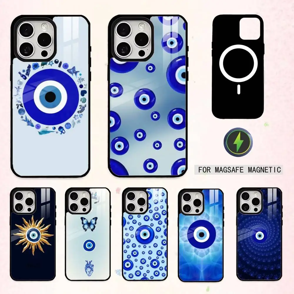 

L-Lucky Blue Evil Eyes Phone Case For iPhone17,16,15,14,13,12,11 Plus,Pro Max Magnetic For Magsafe Wireless Charging