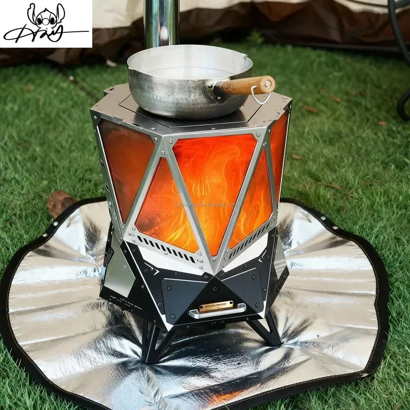 Stainless Steel Foldable Wood Burning Stove for Outdoor Camping Tent Portable Multifunctional Heating BBQ Fireplace