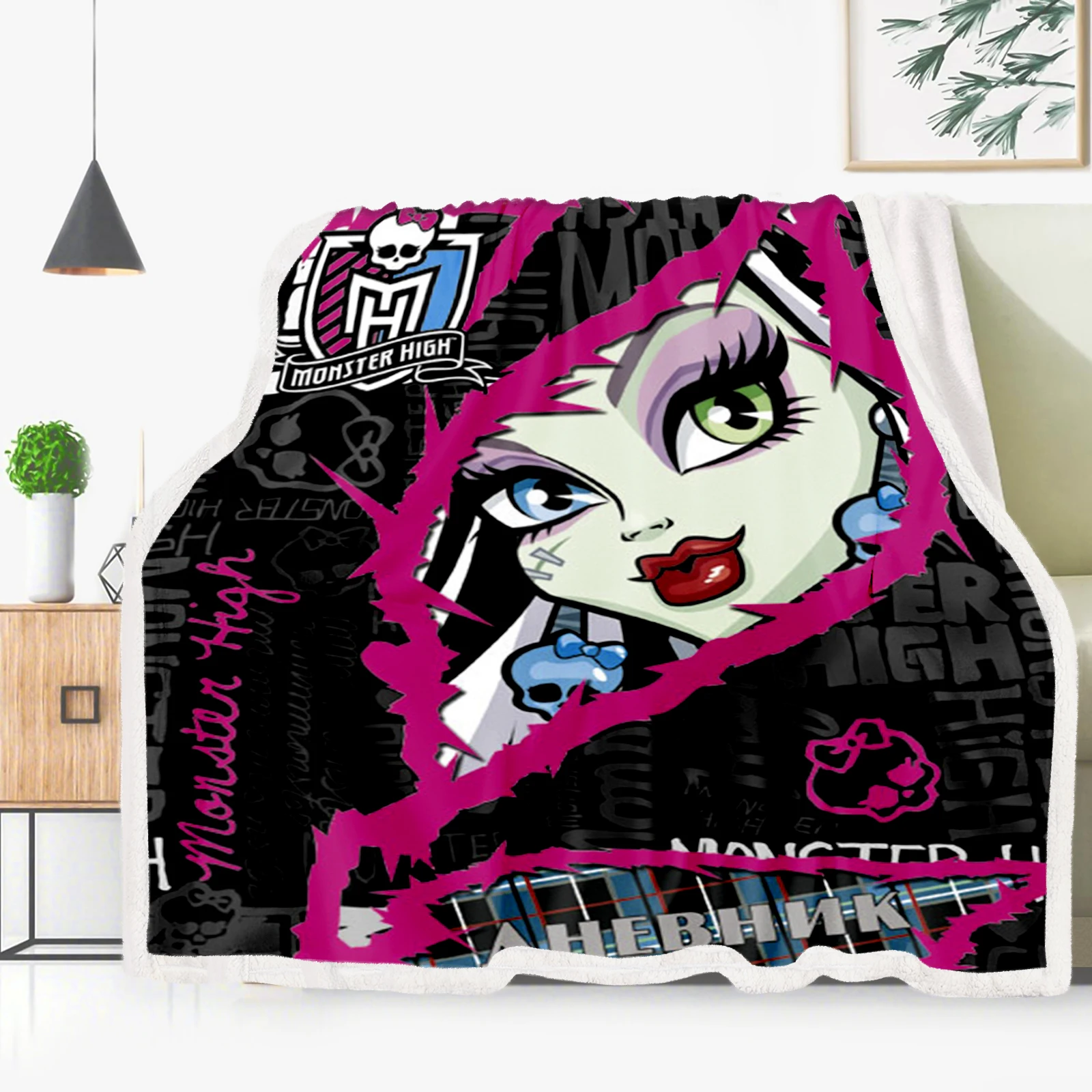 

Monster High School Cartoon Custom Blanket, Furry Reactive Printing, Throws, Fluffy, Modern, Kawaii, Children, Winter