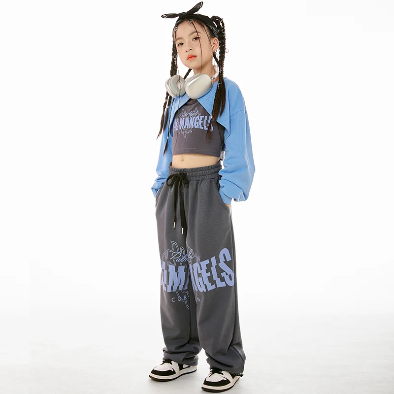 Kids Hip Hop Clothes Girls Jazz Dance Costume Navel Tops Loose Sweatpants Street Dance Practice Clothing Kpop Suit Winter L11722