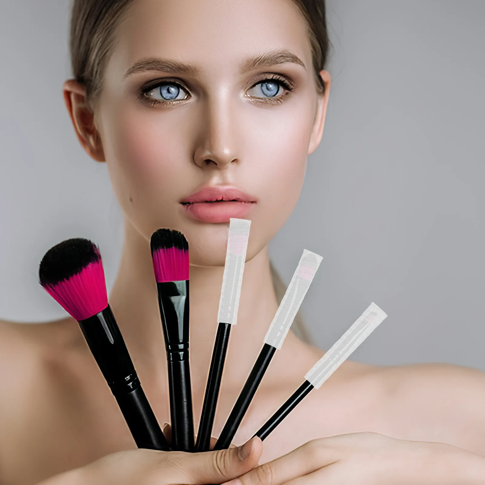 100 قطعة من أغطية حماية لفرشاة المكياج بتصميم شبكي مسامي للشكل المثالي وإكسسوارات السفر النظيفة للنساء