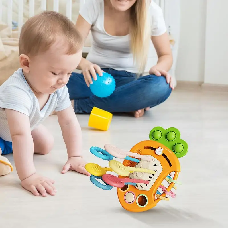 

Pull String Toys For Baby Carrot-Shaped Toddler Teether Pull String Game Educational Tool Silicone Baby Teether For Kids Aged