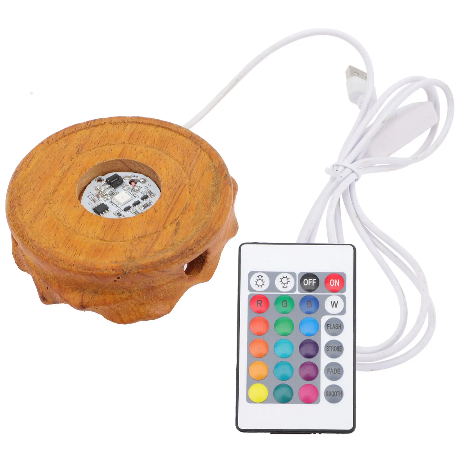 

Wooden LED Light Base Crystal Sphere Display Stand with Warm Light Reflection Effect for Glass Art Vase Decor Living Room