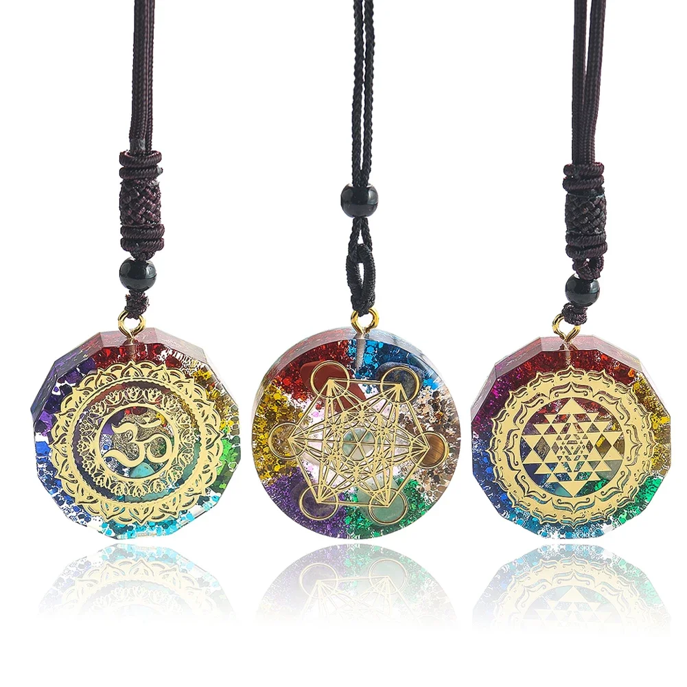 Energy Chakra Buddhist Lotus Sanskrit Metatron Star of David Agate Crystal Quartz Necklace Goldleaf Mascot Pendant Charm Jewelry