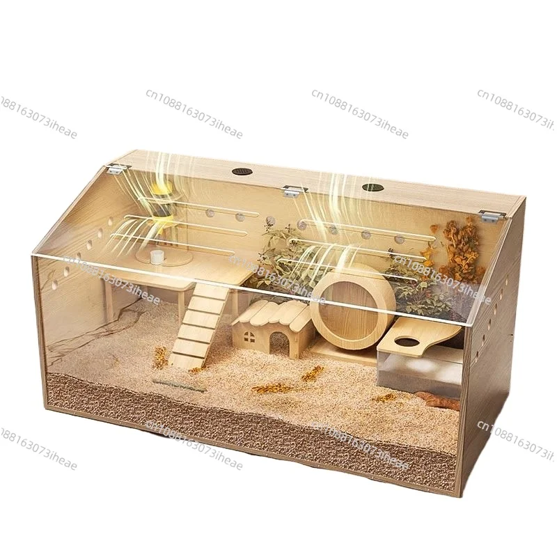 Solid Wood Hamster Breeding Box Acrylic Transparent Large Villa,Climbing Pets Luxury Cage Circulating Ventilation Hamster nest