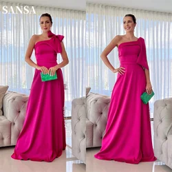 Sansa Fuchsia A-line فساتين السهرة  One Shoulder Satin Fuchsia Vestidos De Noche Elegant Maxi Bow On Shoulder Prom Dresses 2024