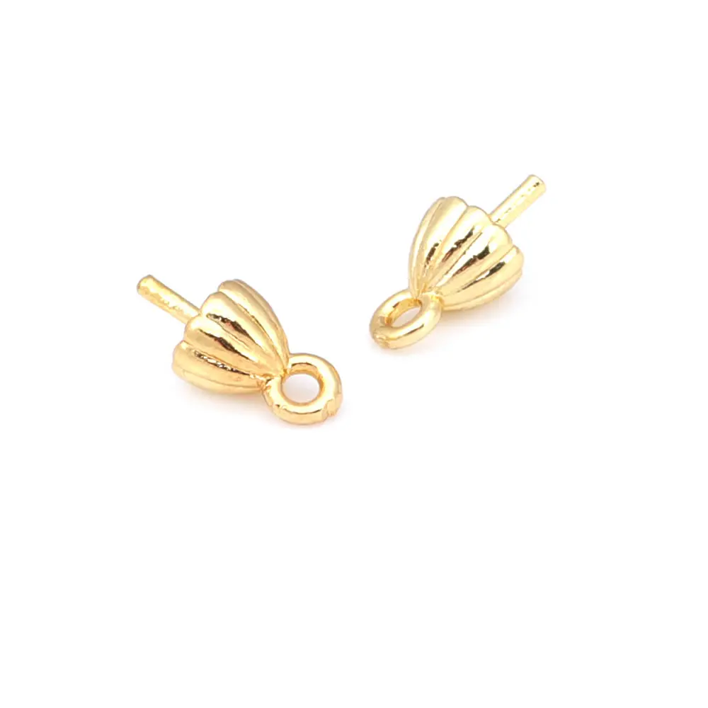 High Quality 18K Gold Color Brass Half Hole Pearl Beads Connect Charms Beads Caps Diy Jewelry Making Accessories for Women