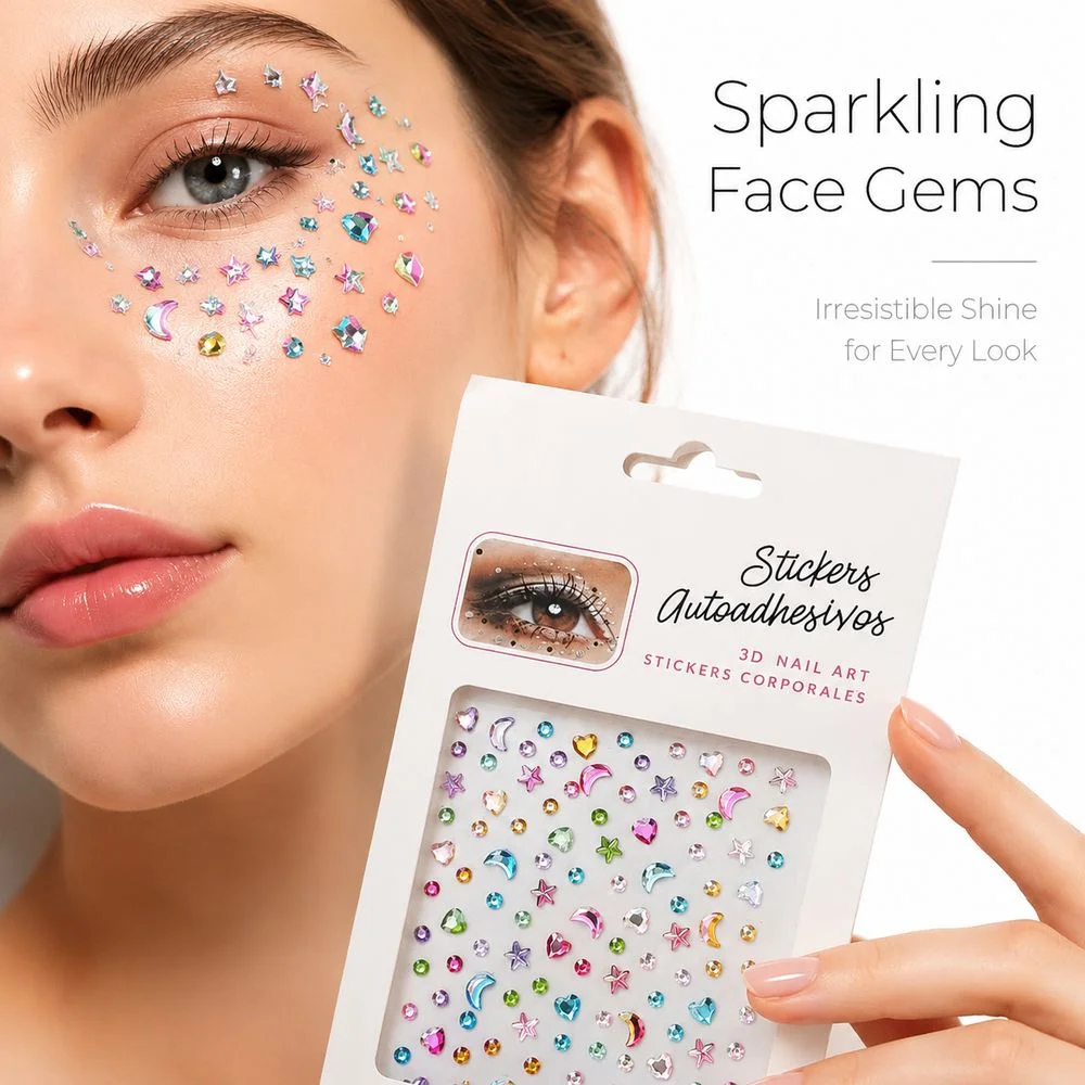 1Pc Self‑Adhesive Sparkly Face Jewel Sticker Moon Star Heart Crystal Rhinestone Decal For Rave Event Carnival Cosplay Makeup