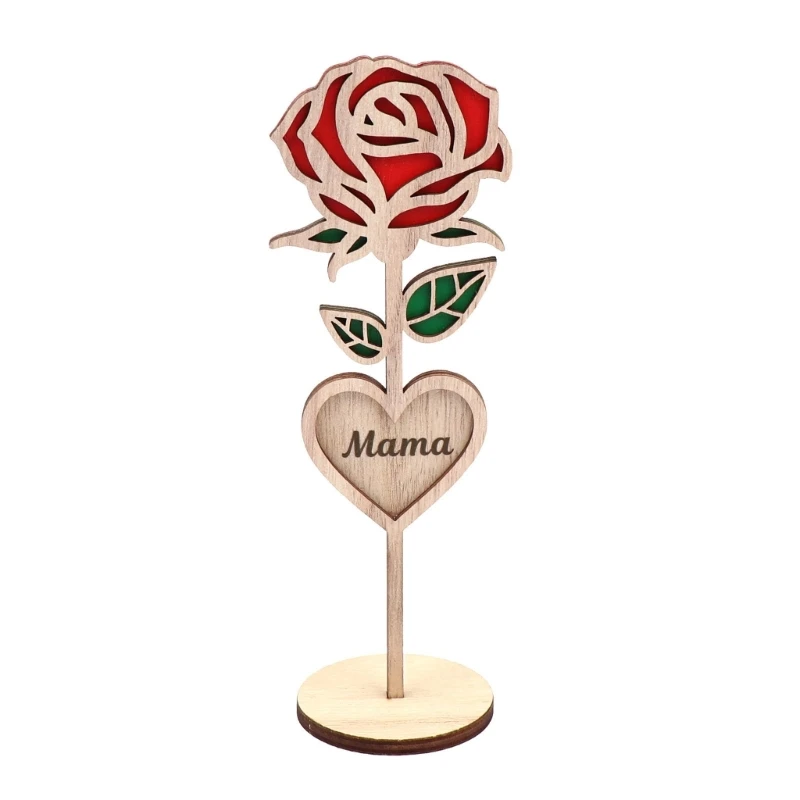 Decorazioni rose Ornamento a forma fiore in legno Regalo gioielli fatti a mano per mamma 45BE