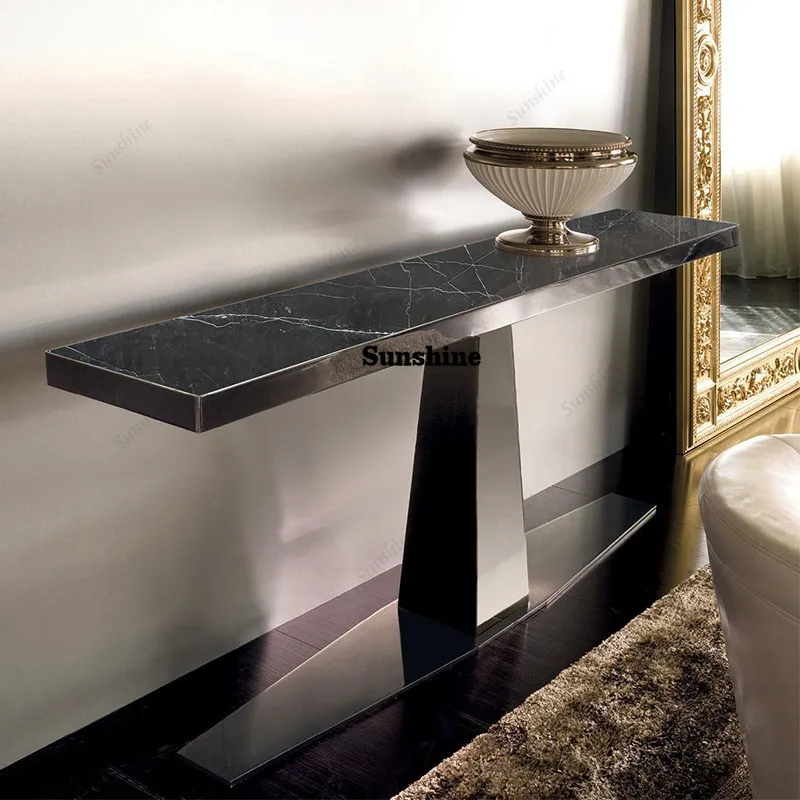 Italian minimalist entry marble entrance table against the wall stainless steel entrance table