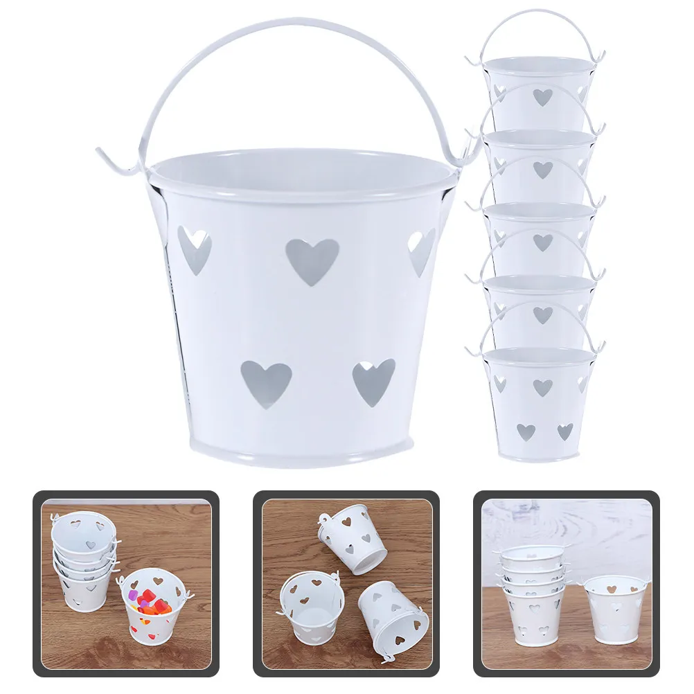 6Pcs Exquisite Small Metal Buckets with Handles Candy Container Gift Holder for Parties Festivals Desk Storage Makeup Brushes