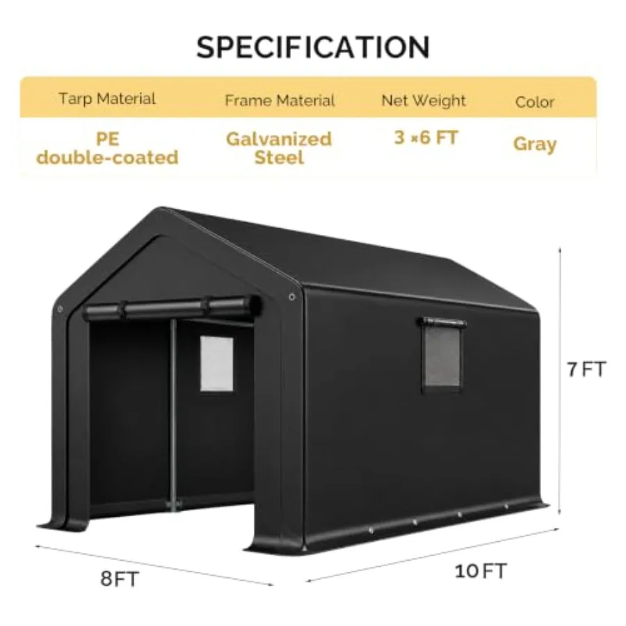 Feet Garage Carports Storage Shed, Heavy Duty Bike Tent, Garden Party Tent Shed, Outdoor Carport Storage Shelter Sheds, with 2