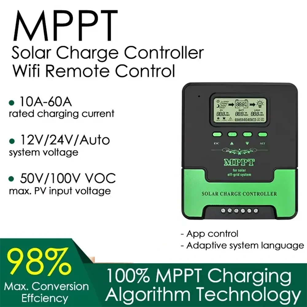 

MPPT Solar Charging Controller 12V 24V Automatic Solar Panel Regulator 10A-60A with LCD Display PV MPPT Controller