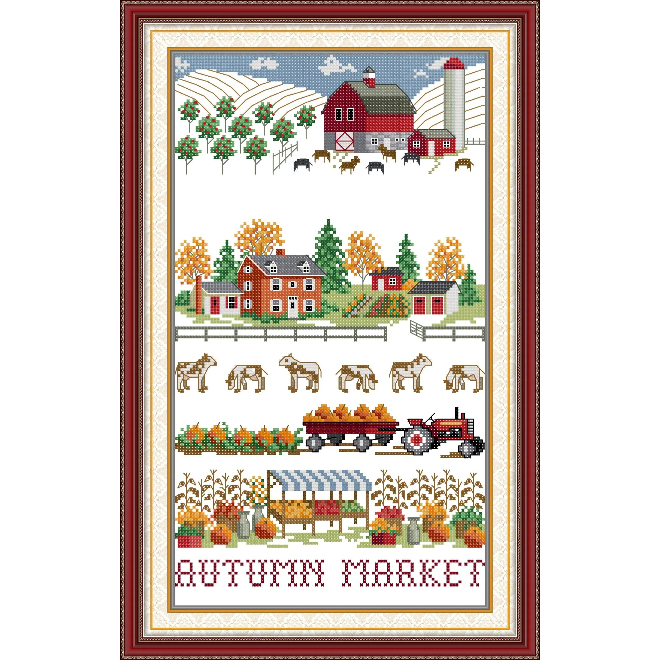 

Joy Sunday Pre-printed Cross Stitch Kit Easy Pattern Aida Stamped Fabric Embroidery Set-Fall on The Farm