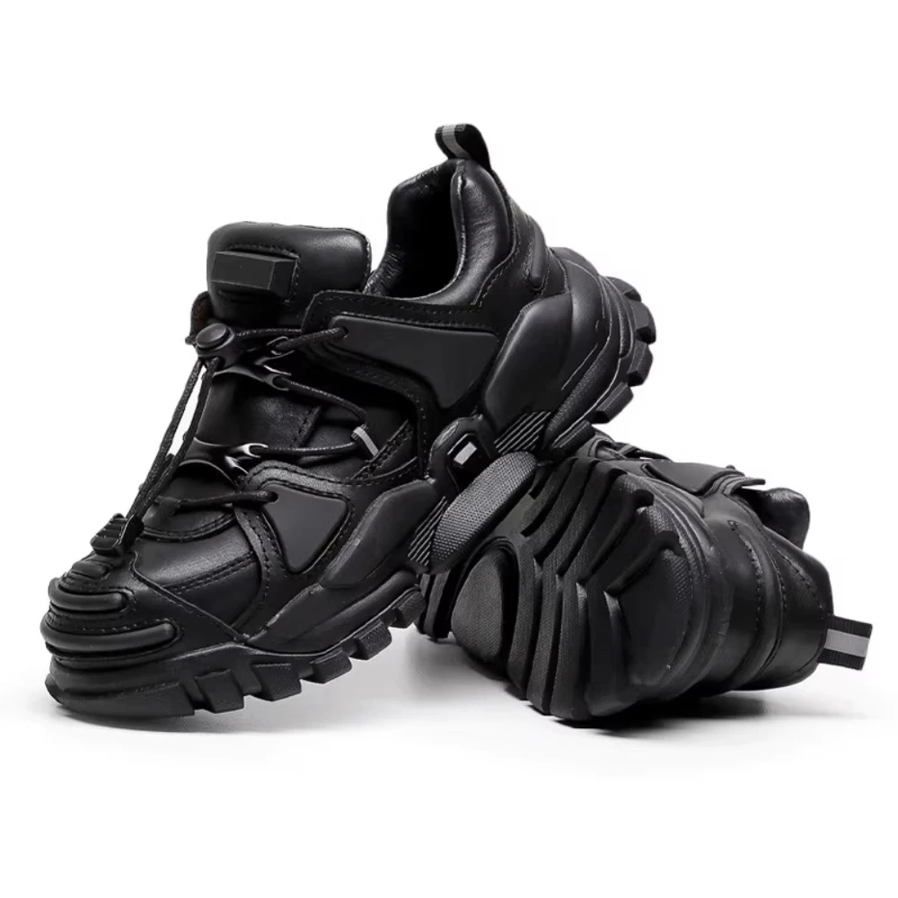 

Fashion Genuine Leather Loafers Punk Chunky Sneakers for Men Flat Platform Casual Increased Internal High Platform Walking Boots