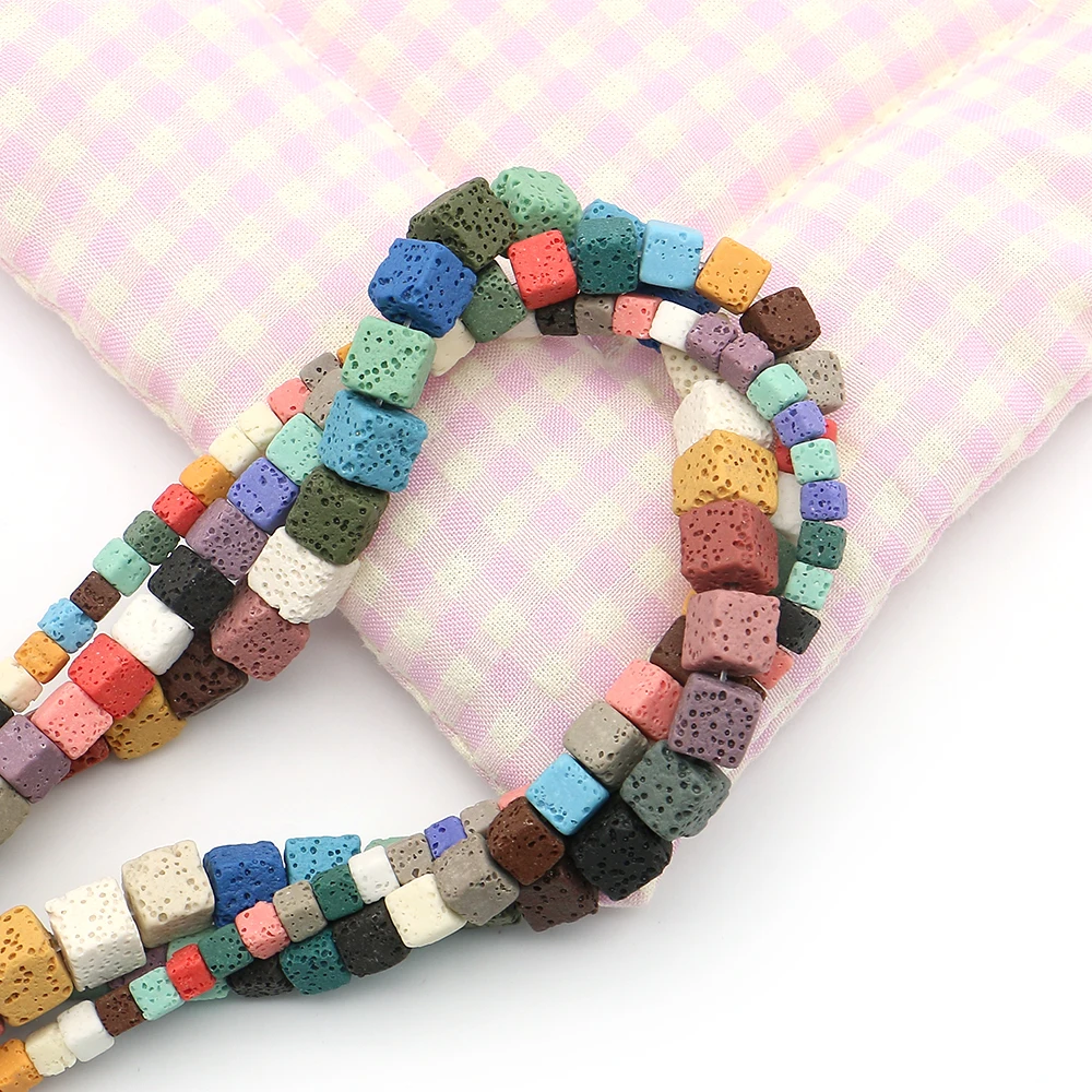 

Multi-color Volcanic Rock Square Beads 4-8mm Polished Straight-hole Dyed Natural Stone DIY Fashion Necklace Bracelet Components
