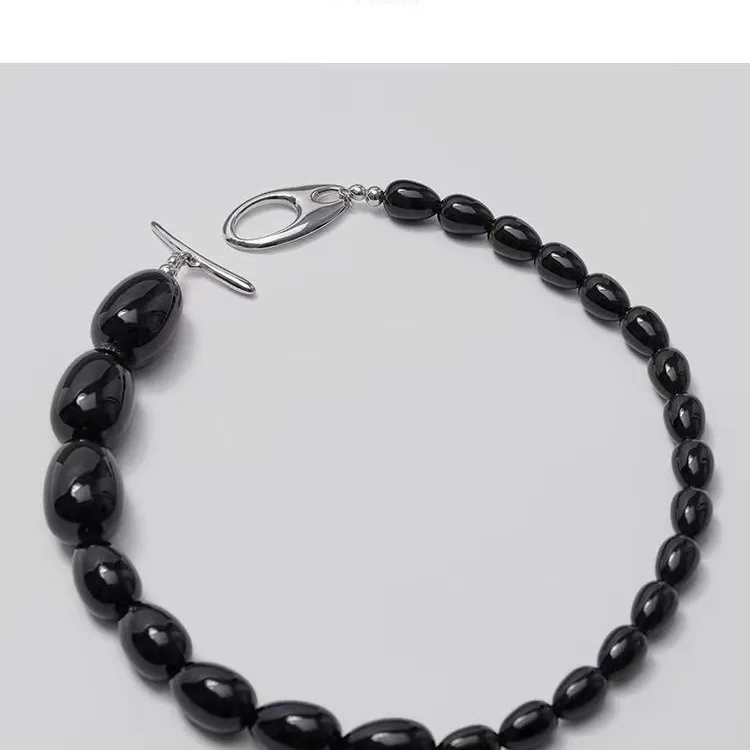 

Jenny&dave Gradient Obsidian Droplet Shaped Bead With Simple Temperament Collarbone Chain Jewelry Necklace Necklaces For Women