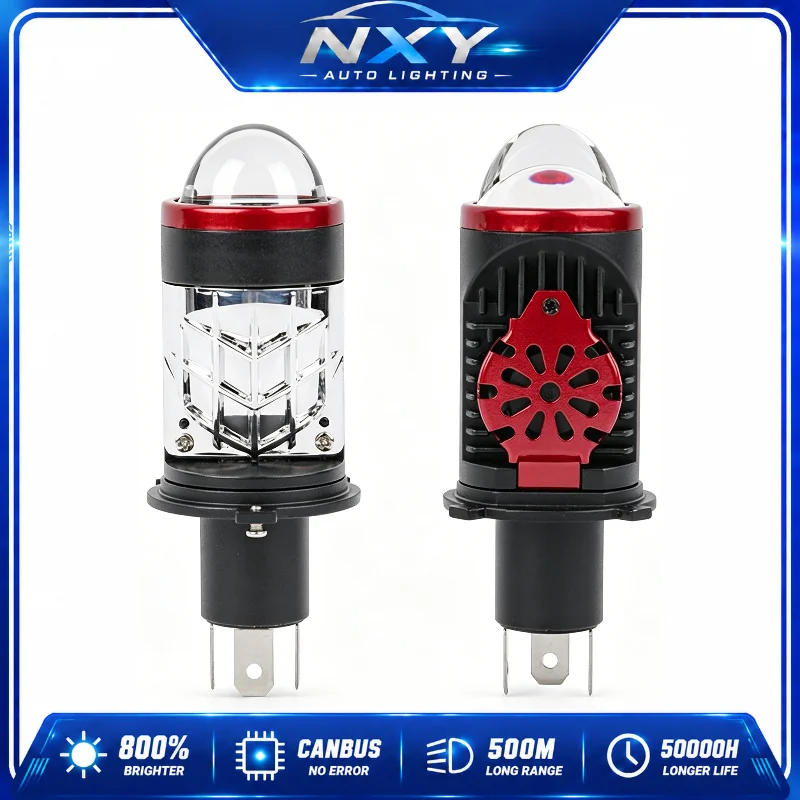 NXY L10 H4 LED Headlight Bulb Bi LED Projector Lens Hi Lo Beam Plug and Play Motorcycle Car Retrofit Super Bright White Lamp