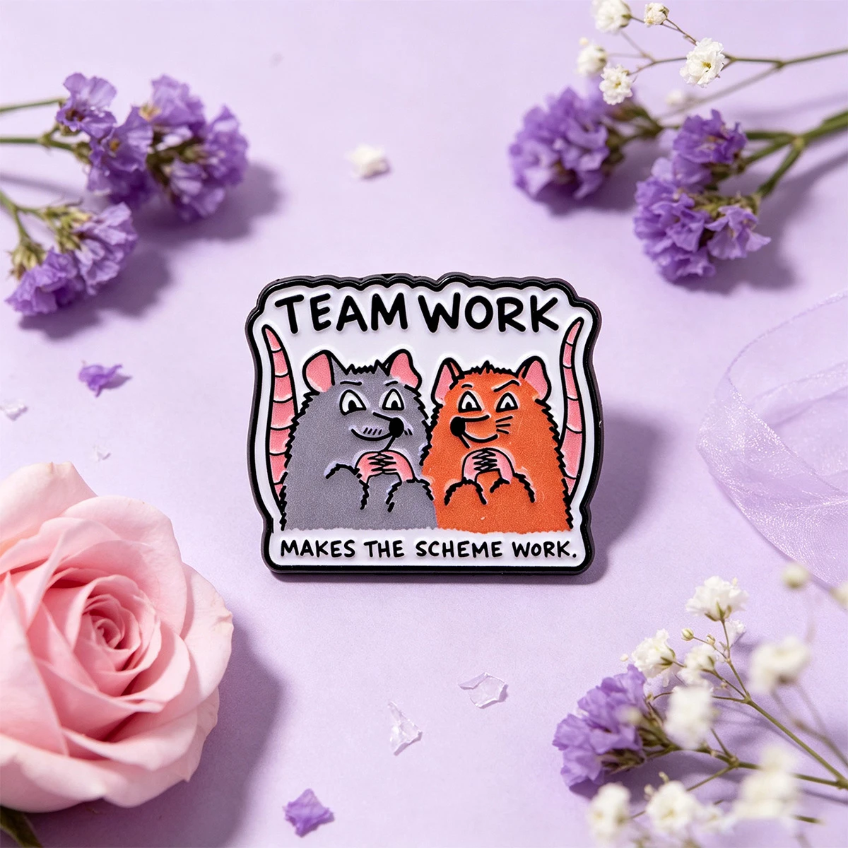 TEAM WORK MAKES THE SCHEME WORK Enamel Pin Cute Mouse Brooch Lapel Pins Badge Clothing Accessories Fashion Jewelry Friends Gifts