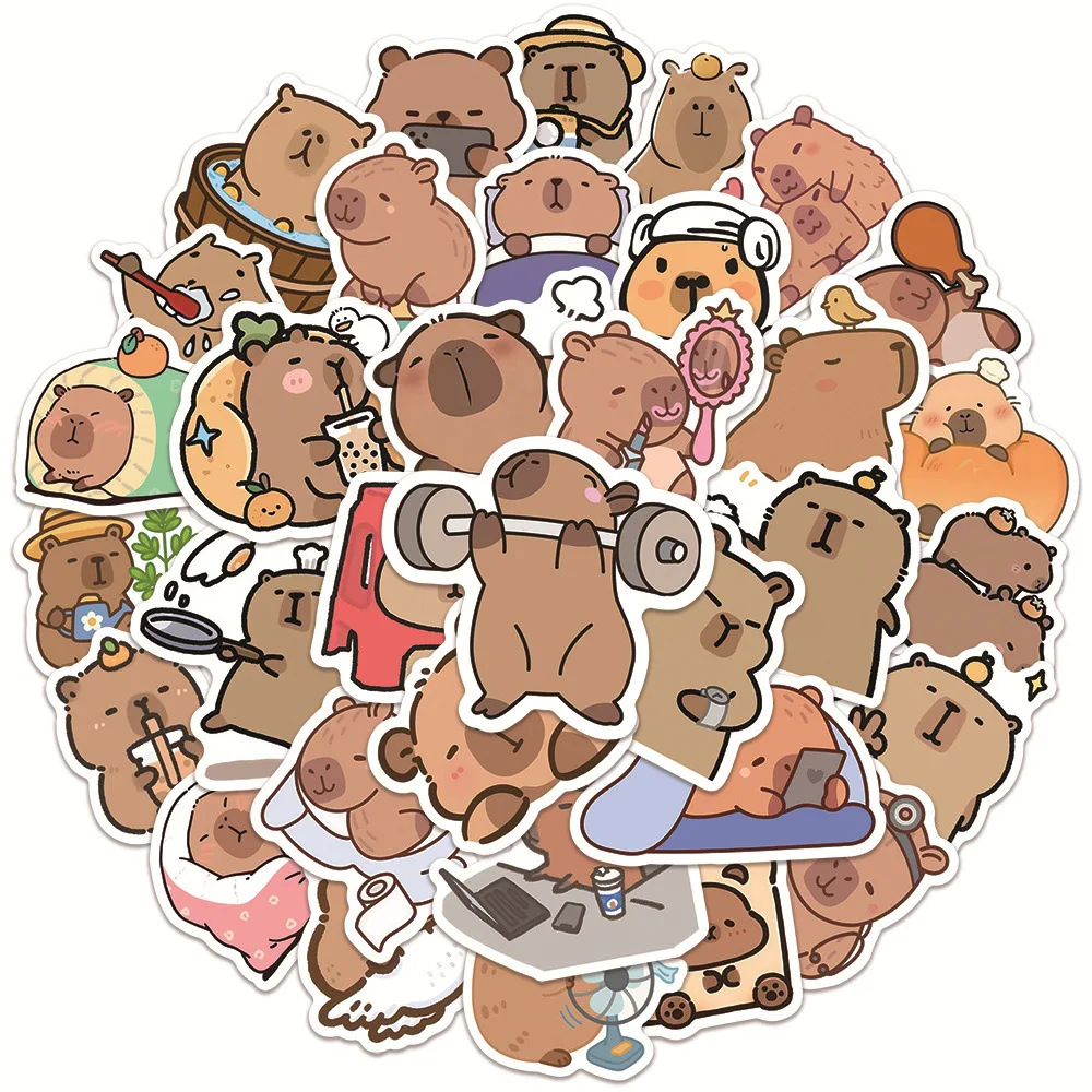50 pièces Kawaii dessin animé potelé capybara mignon marron animaux autocollants scrapbook portable téléphone bagages voiture moto jouet cadeau