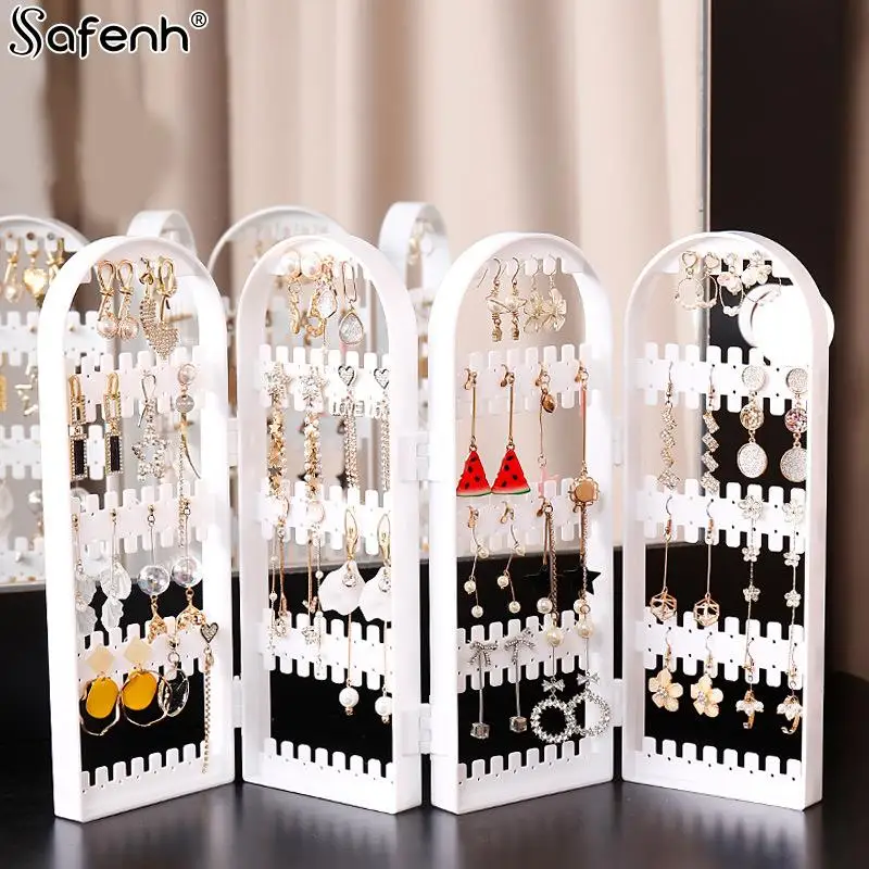 2/4PCS  Folding Earrings Studs Display Organizer Rack  Necklace Jewelry Shelf Stand Holder Panels Screen Organizer Storage Box