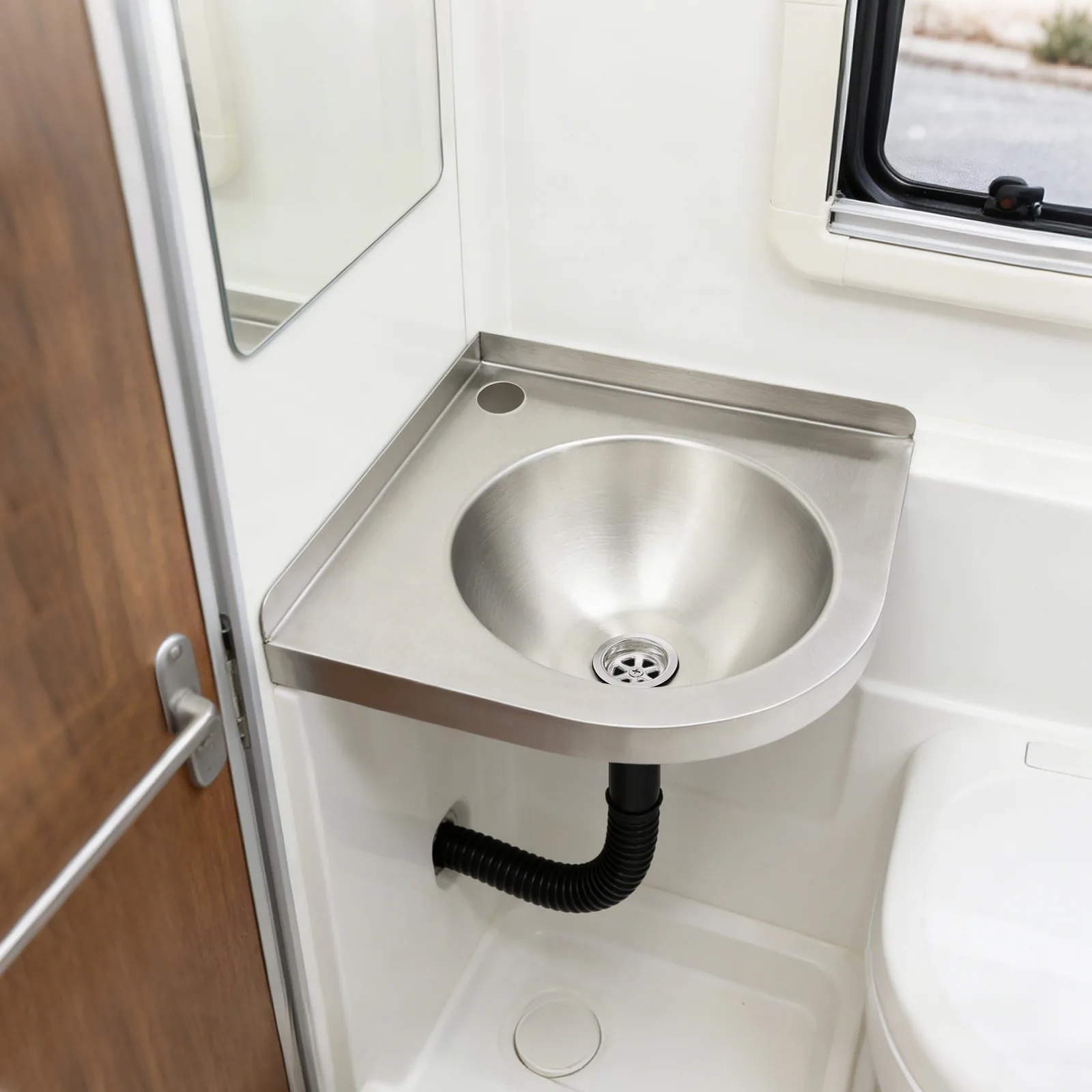 Camper Van Sink, Stainless Steel Sink, Wall-Mounted RV Wash Basin for Campervans, Yachts, Kitchens