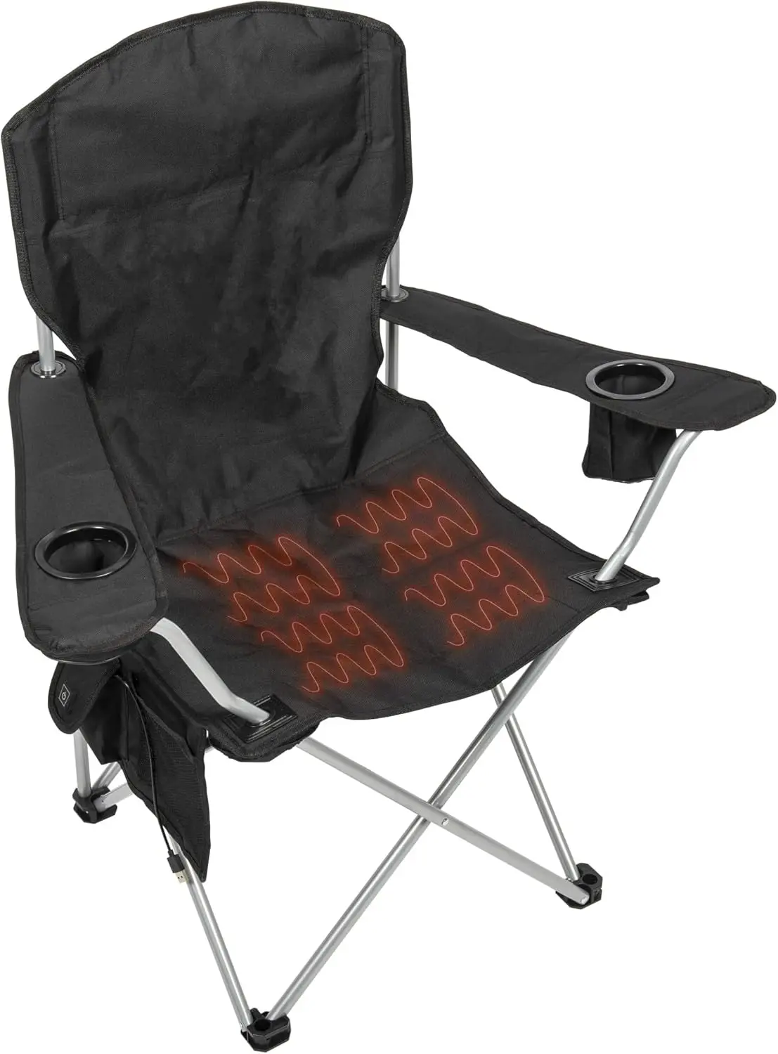 

CAMP & GO Heated Deluxe Quad Camping Chair, Black, USB Heated Folding Chair with Storage & Cup Holders