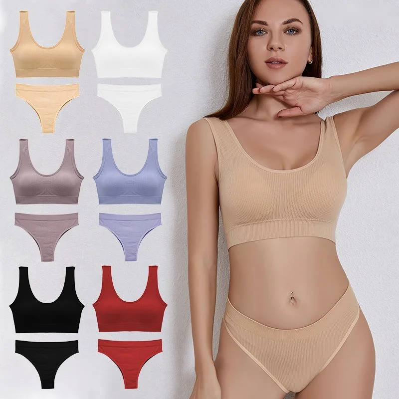 

Women Yoga Bra Set Sexy Lingerie Female Sports Underwear Ribbed Tops Girls Fashion Brassiere Thong Stretchy Tank Crop Tops Suit