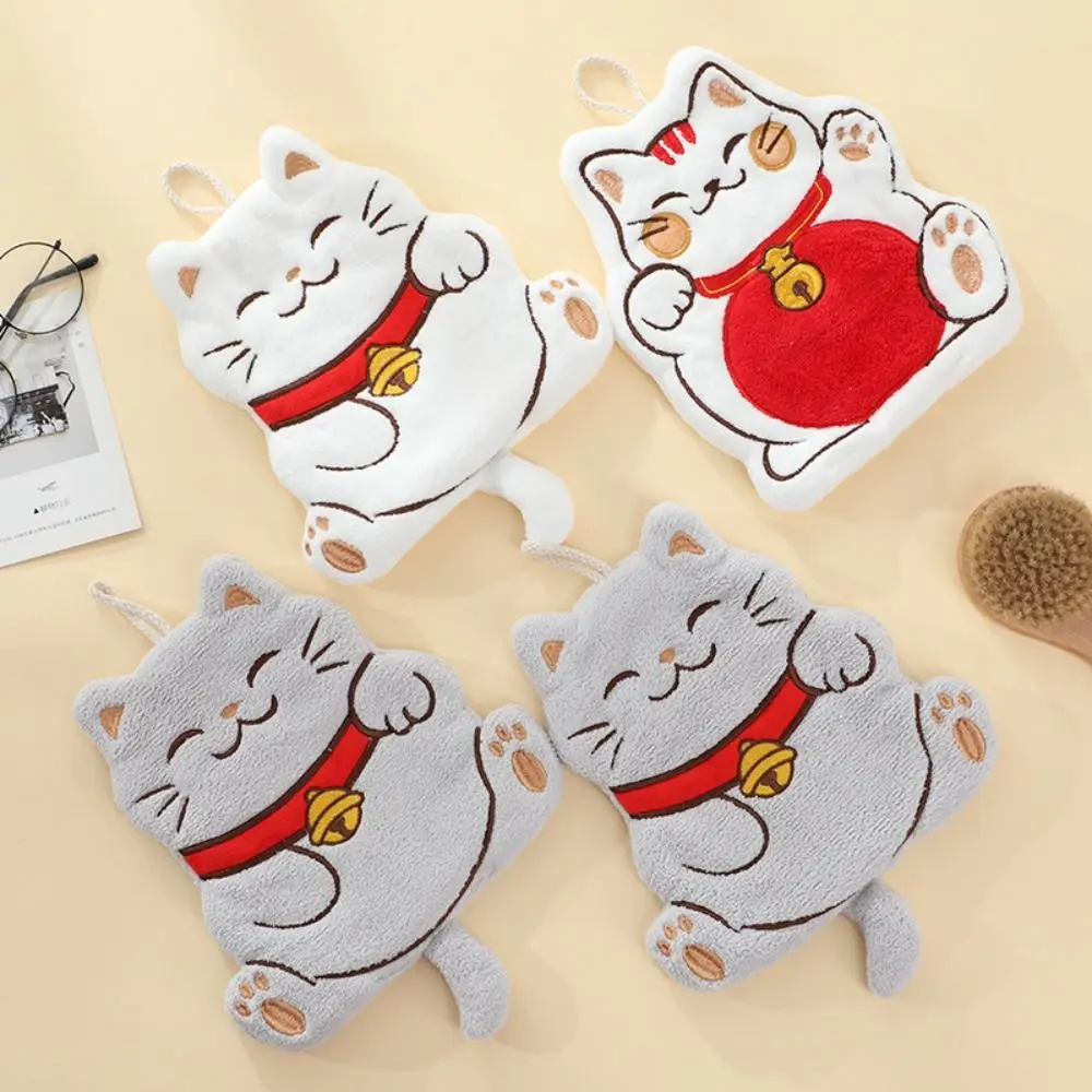Soft Cat Hand Towel Thickened Quick Drying Wiping Towel Water Absorption Coral Velvet Bathroom Hanging Towel Kitchen