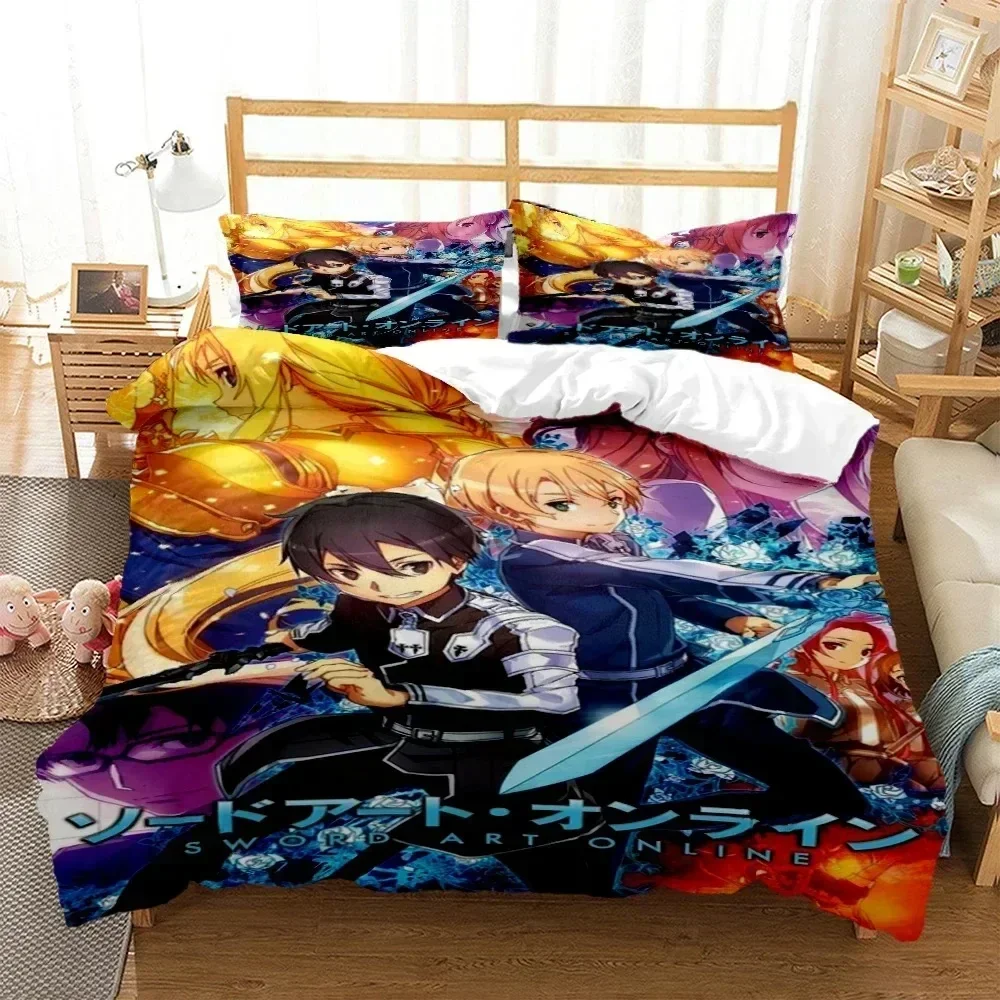 

Fashion SAO Anime Art Print Three Piece Bedding Set Fashion Article Boys Or Adults For Beds Quilt Covers Pillowcases Bedding Set