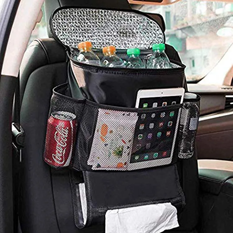 Car Seat Back Multi-Pocket Ice Pack Bag Hanging Organizer Collector Storage Box Car Interior Accessories Black Stowing Tidying