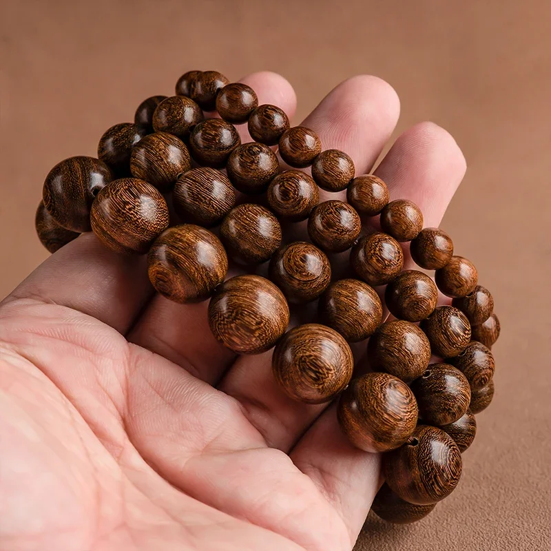 Pulseira de sândalo de seda dourada, estilo étnico masculino, contas de Buda, rosário, peça corda de madeira, presente do estudante feminino