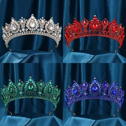 Baroque Luxury Girls  Red Green Blue Crystal Bridal Wedding Tiara Crown Bride Queen Headbands Hair Jewelry Accessories