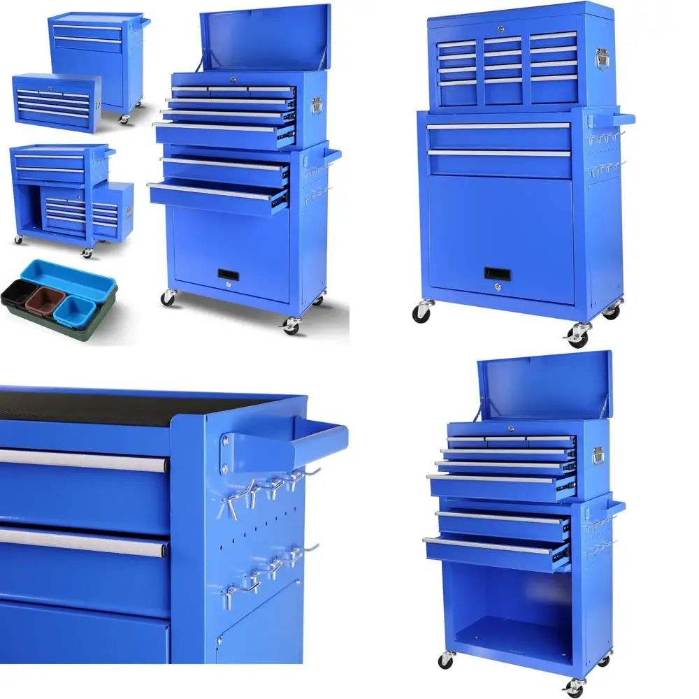 

Синий сундук для инструментов на колесиках со съемной столешницей, системой блокировки и колесами для гаражной мастерской