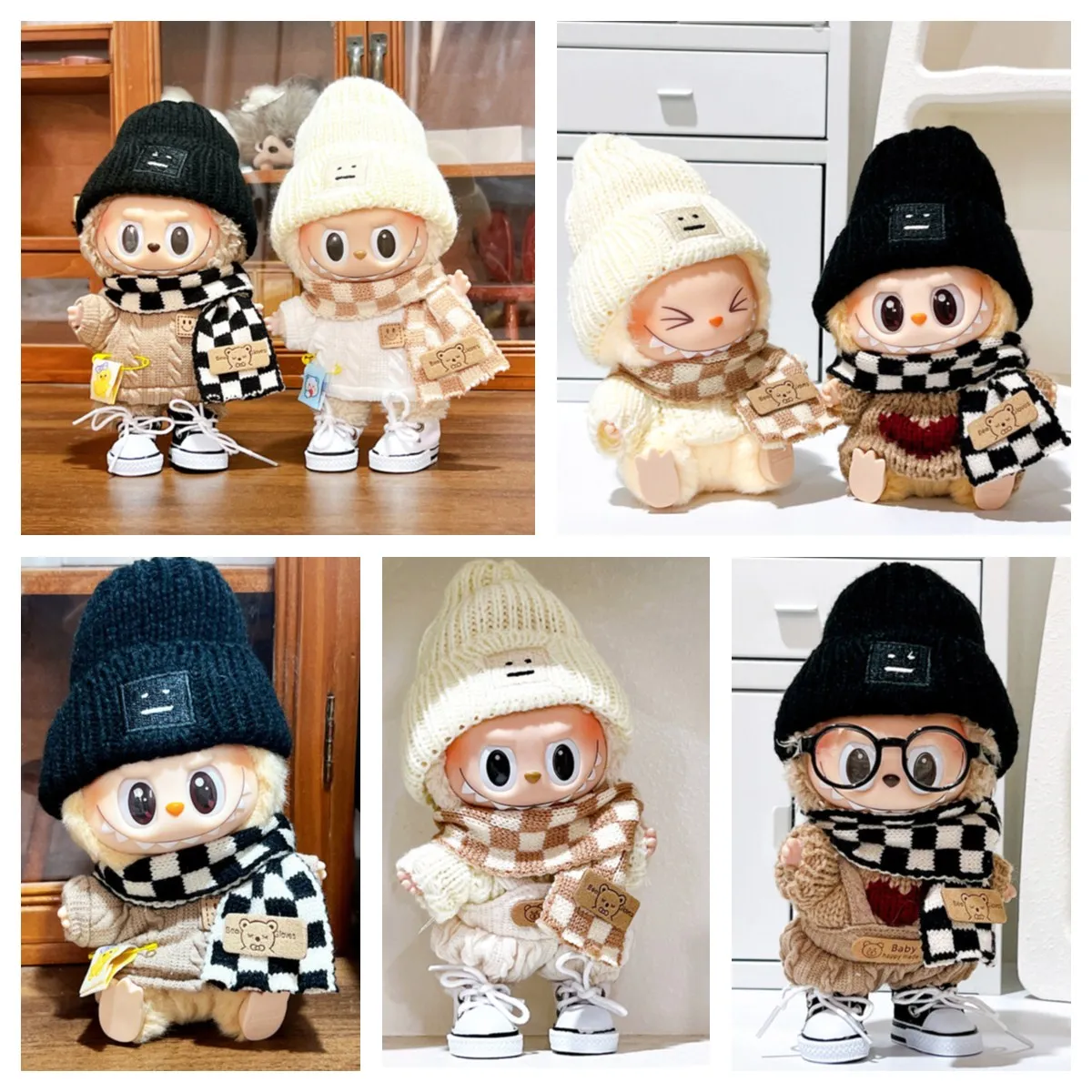 17cm Mini Plush Doll'S Clothes Outfit Accessories For Korea Kpop Exo Labubu Idol Smile sweater plaid scarf suit Clothing Gift