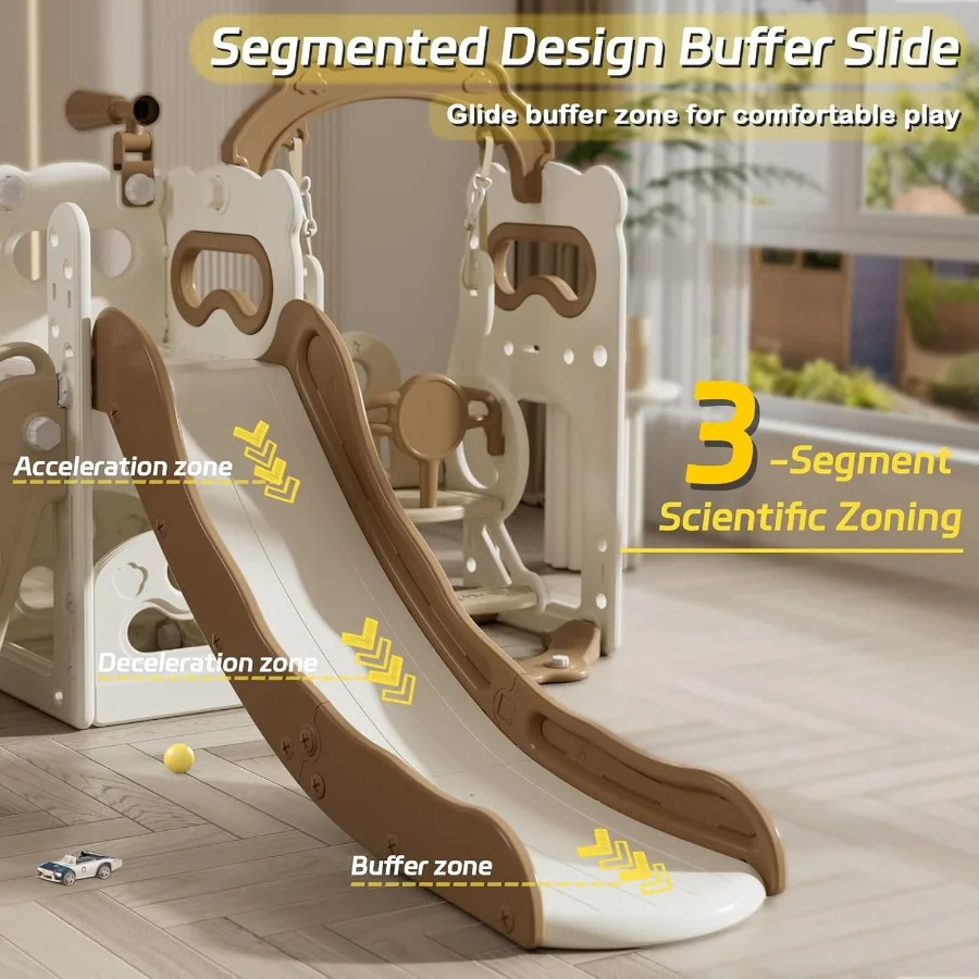 مجموعة منزلق وأرجوحة للأطفال الصغار من سن 3 إلى 3 سنوات مع شرائح للأطفال مع تلسكوب كرة السلة في الهواء الطلق ومجموعة لعب الدرج الداخلي #3