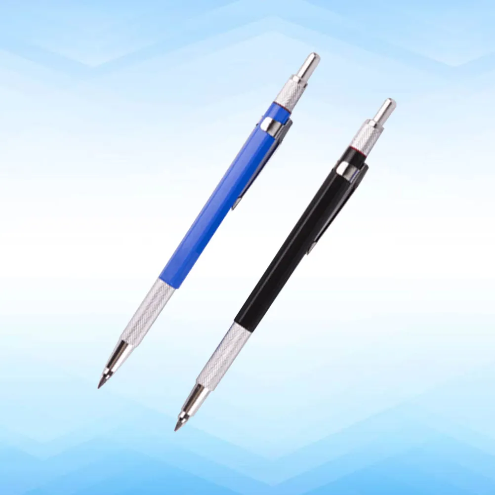 2Pcs Metal Mechanical Pencil 2.0mm Retractable Writing Drafting Automatic Pencil Set Student Office Refills Included Black Blue