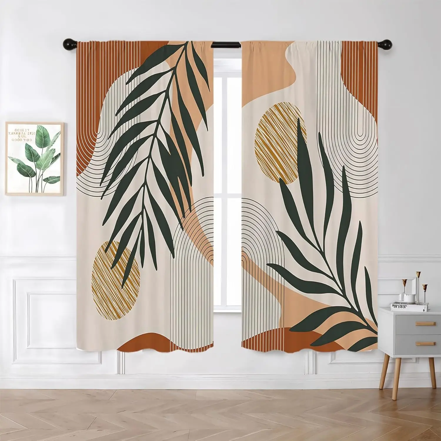 Aesthetic Tropical Abstract Palm Leaf Curtains Modern Boho Window Dressing Jungle Foliage Home Decor Curtain Panel
