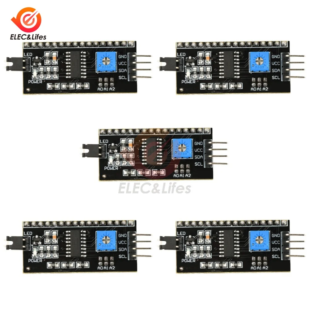 5pcs IIC I2C 인터페이스 보드 포트 1602 2004 LCD LCD1602 어댑터 플레이트 LCD 어댑터 변환기 모듈 PCF8574 DC 3-6V