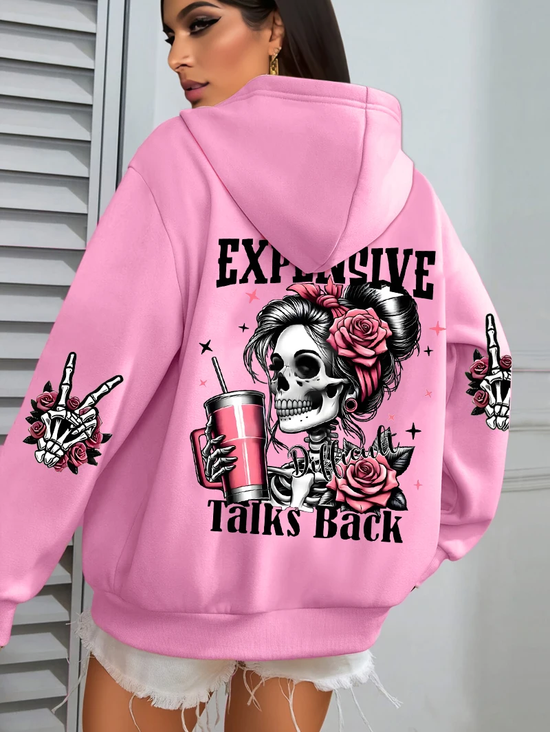 

Fashion Creative Skull Pattern Hoodie For Women Autumn Winter Outdoor Hip Hop Style Hooded Clothes Loose Casual Stylish Pullover