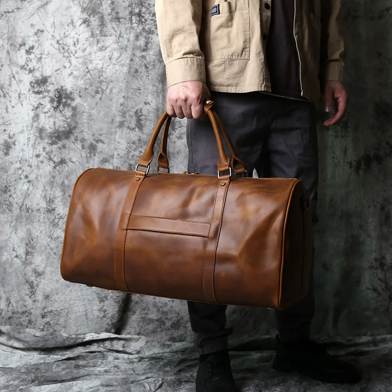 NZPJ männer Retro Leder Große-kapazität Reisetasche Crazy Horse Leder Handtasche Top Schicht Rindsleder Business Reise Schulter tasche – Detail 3