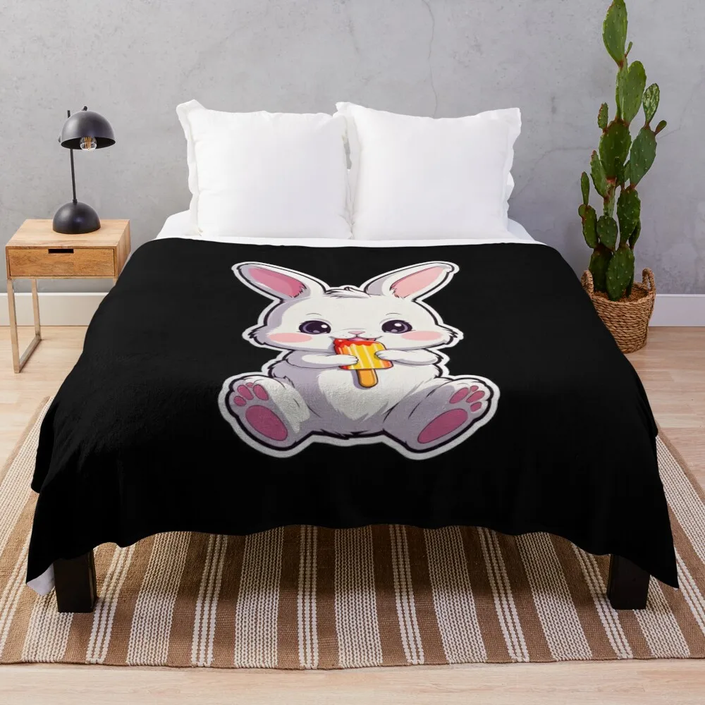 

cute cartoon rabbit eating popsicle Throw Blanket Moving warm for winter Sleeping Bag Extra Large Throw Blankets