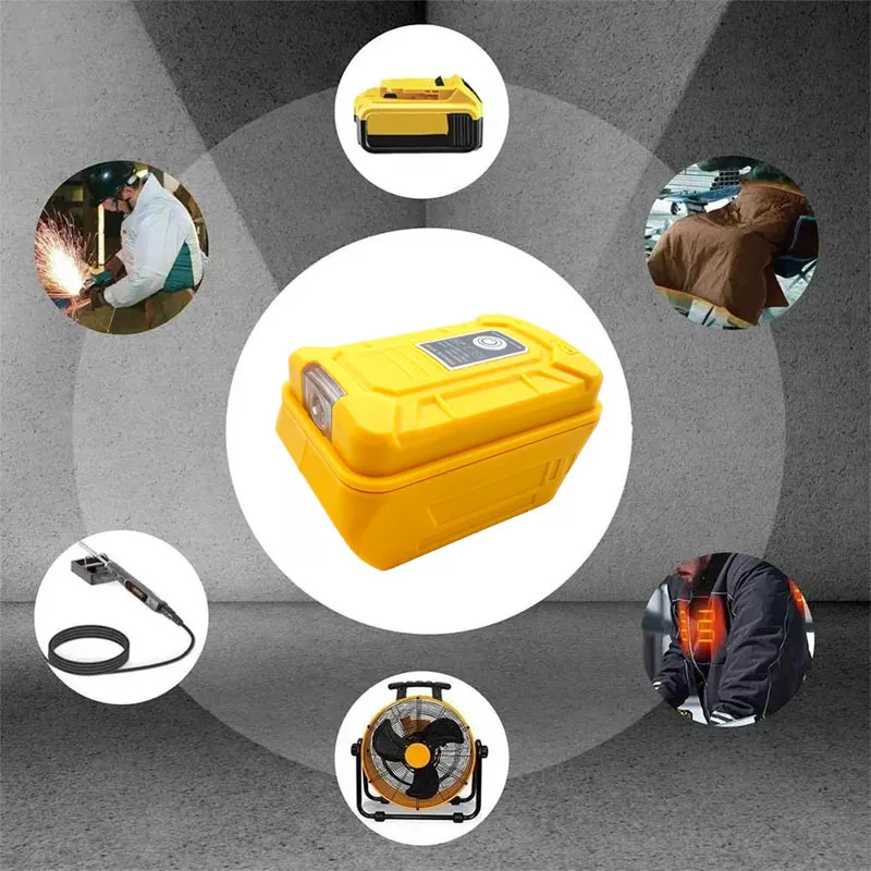 For Dewalt 18V 20V DCB205 DCB200 With Dual USB Port Fast Charging Li-ion Battery Adapter Portable Power Supply LED Light