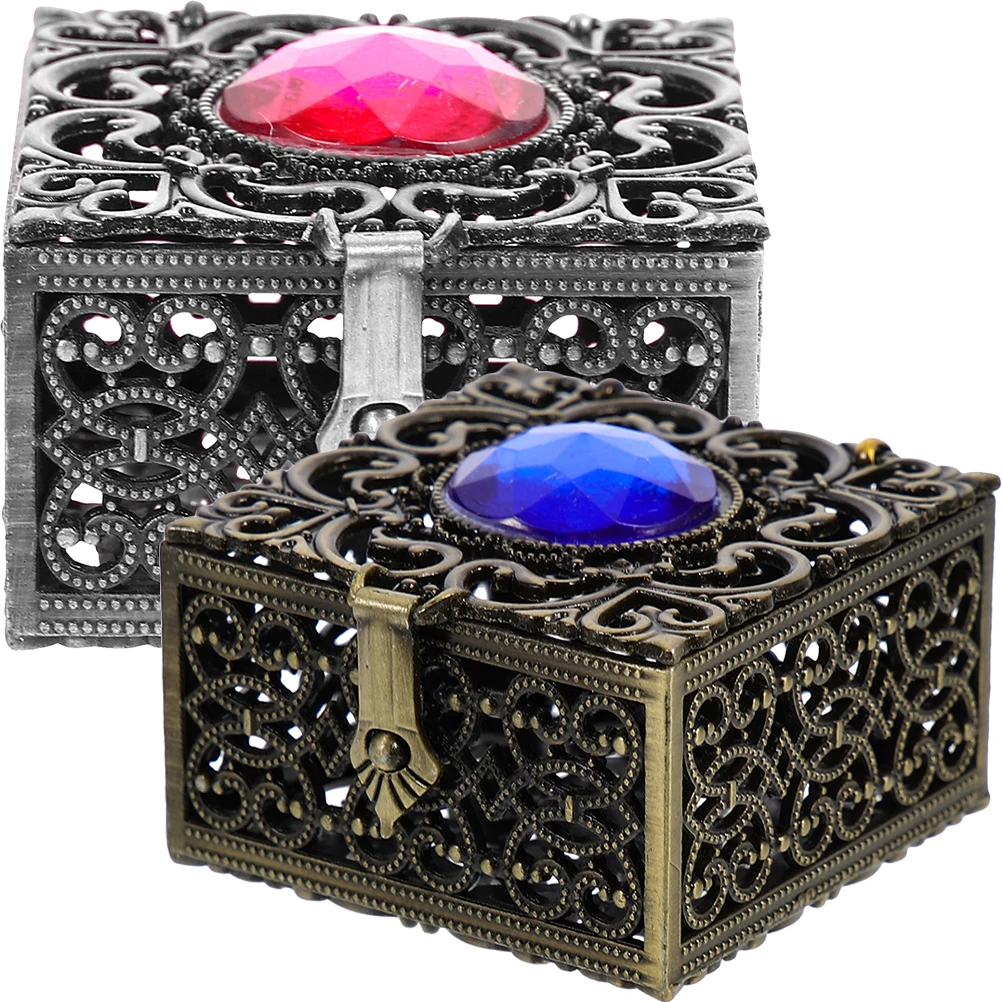 

2 Pcs Rosary Storage Box Decorative Metal Jewelry Case Dresser Decoration Retro Organizer Zinc Alloy Necklace Boxes