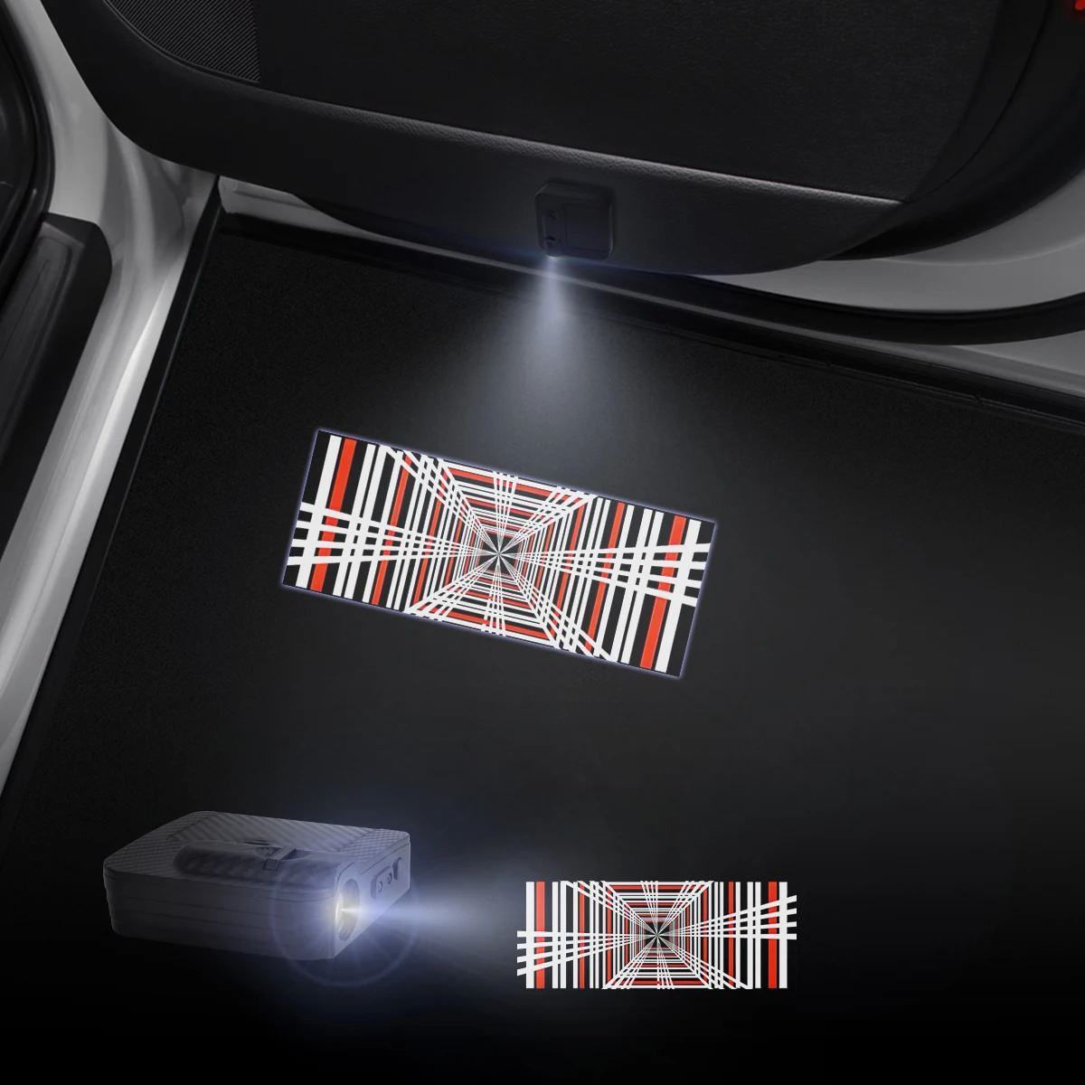 1/2PCS Plaid Performance Car Door Welcome Lights Laser Projector Logo Wireless Sensing For Tesla Model 3 Y X S Car Styling 