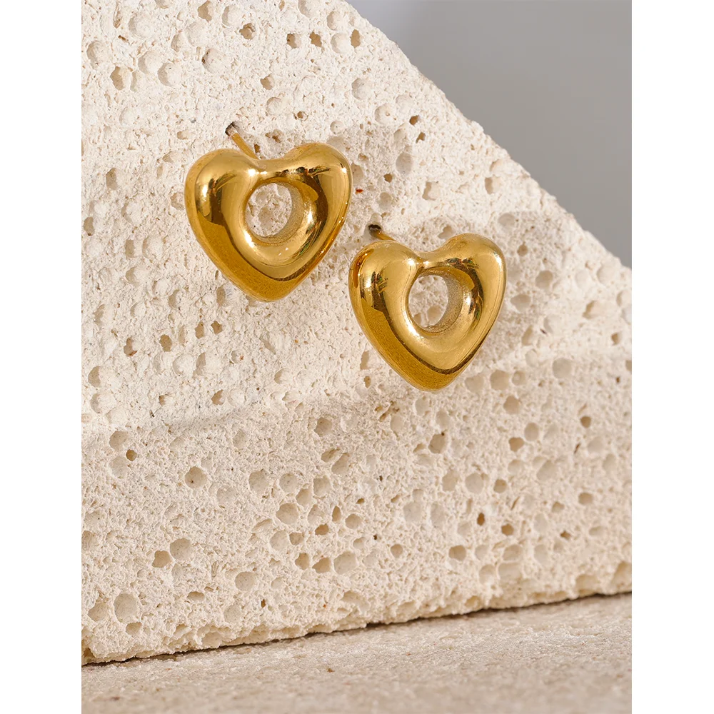 Yhpup – boucles d'oreilles en forme de cœur pour femme, bijou en acier inoxydable, couleur or, plaqué PVD, étanche, cadeau, 18K