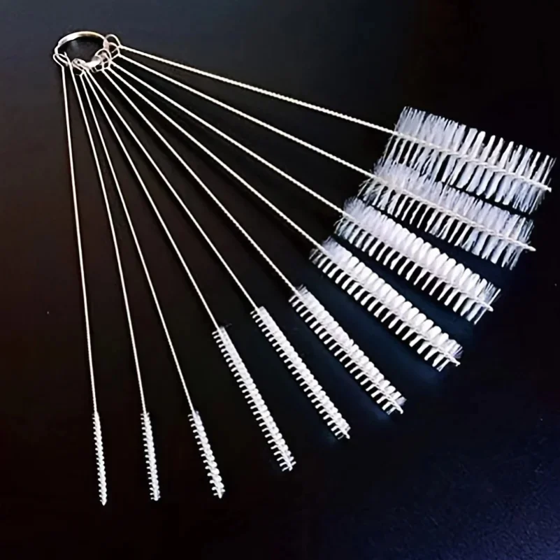 Conjunto de escova de limpeza de palha com cabo de aço inoxidável - 10 peças extra longas para canudos reutilizáveis, óculos, garrafas de água e canecas de viagem